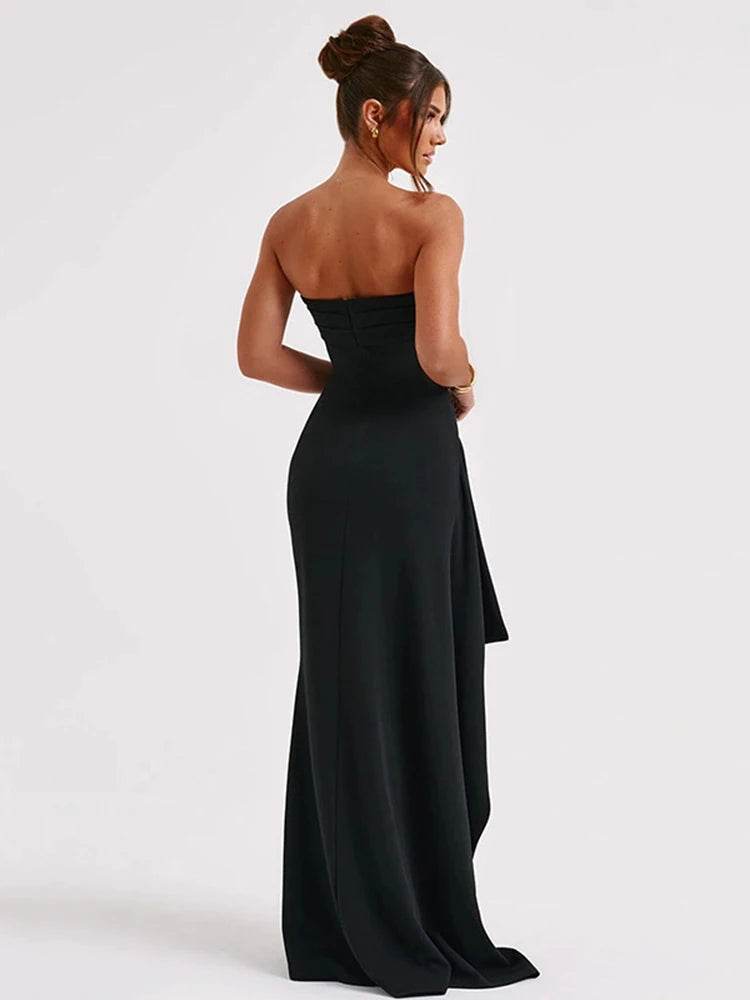 Buy Center Strapless Backless Maxi Dress - High Split, Bodycon Style - Buy Center UK