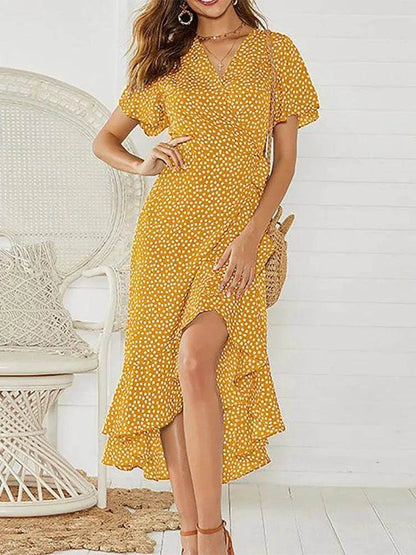 Buy Center Summer Beach Maxi Dress - Floral Print & Ruffle Detail - Buy Center UK