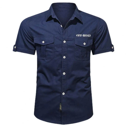 Buy Center Cotton Military Shirt - Slim Fit Short Sleeve with Pockets - Buy Center UK