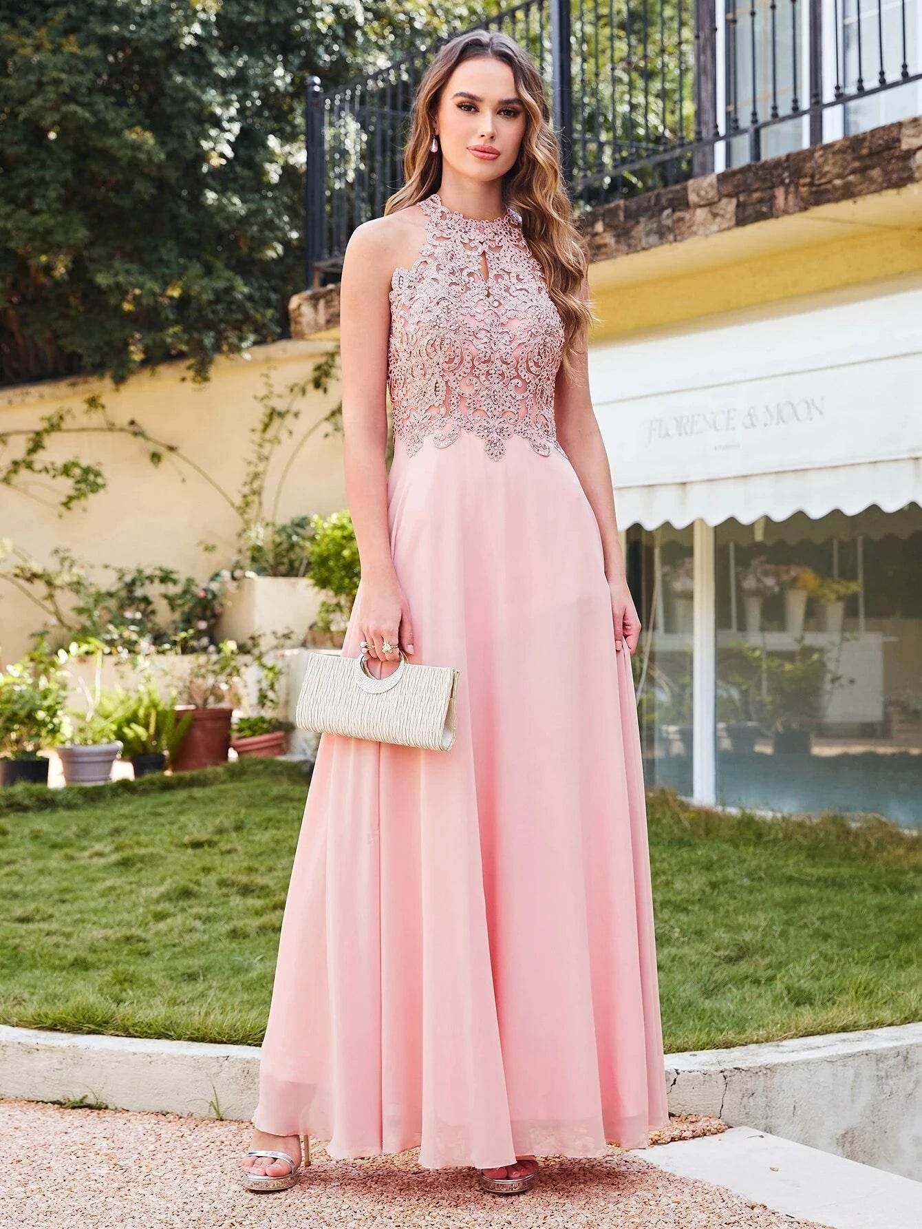 Elegant Chiffon Bridesmaid Dress - Jewel Neck A-Line Maxi Gown - Buy Center UK