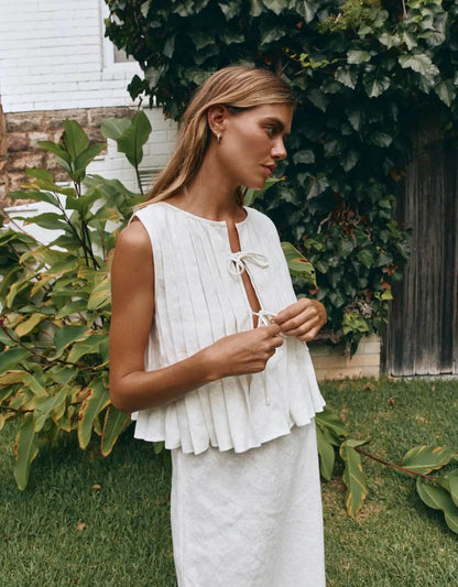 Buy Center Women's Lace Up Shirts - Cotton Linen Bow Blouse - Buy Center UK