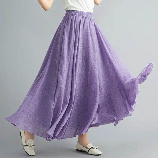 28-Color Mori Girl A-line Skirt - Cotton Linen, Elastic Waist - Buy Center UK