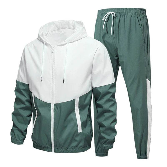 Buy Center Casual Patchwork Tracksuit for Men - Hooded Jacket & Pants - Buy Center UK