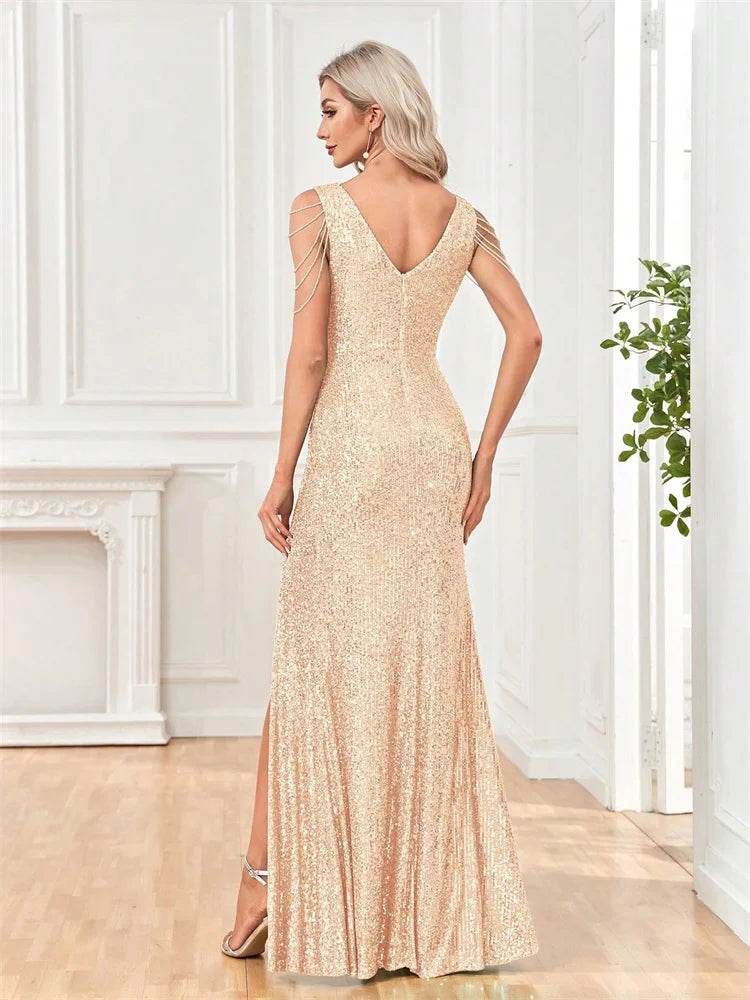 Elegant V-Neck Sequins Evening Dresses - Luxury Formal Gown - Buy Center UK