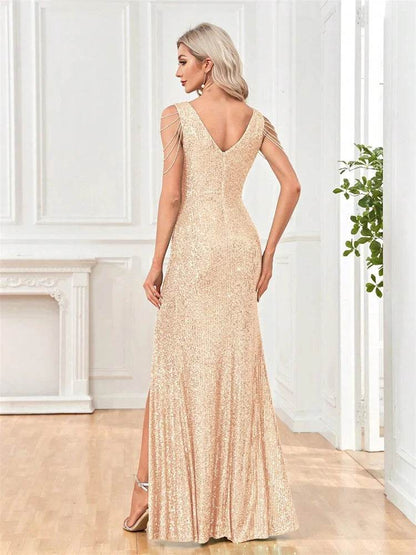 Elegant V-Neck Sequins Evening Dresses - Luxury Formal Gown - Buy Center UK