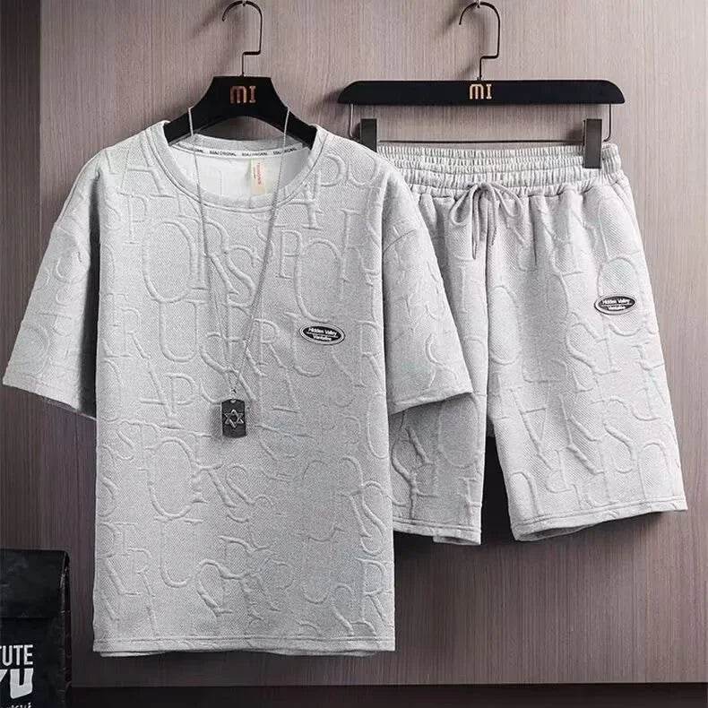 Trendy Summer Suit for Men - Casual Short Sleeve T-Shirt & Pants - Buy Center UK