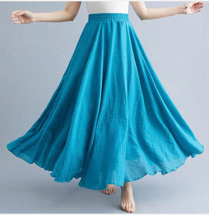 28-Color Mori Girl A-line Skirt - Cotton Linen, Elastic Waist - Buy Center UK