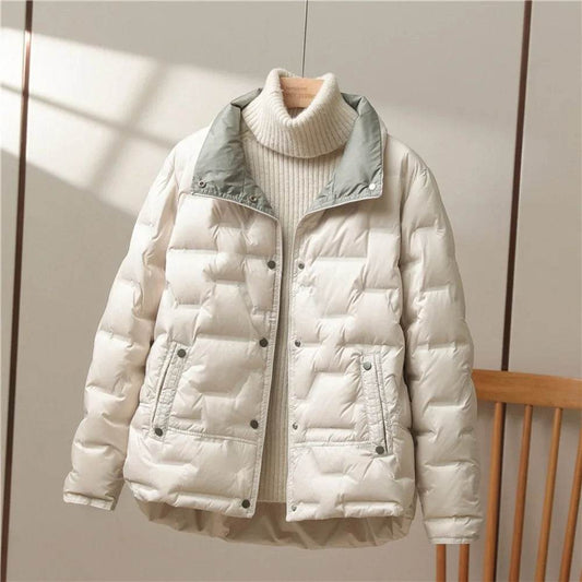 Buy Center Women's White Duck Down Coat - Casual Lapel Puffer Jacket - Buy Center UK