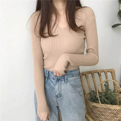 Women’s V-Neck Solid Sweater - Slim Fit Casual Knit Pullover - Buy Center UK