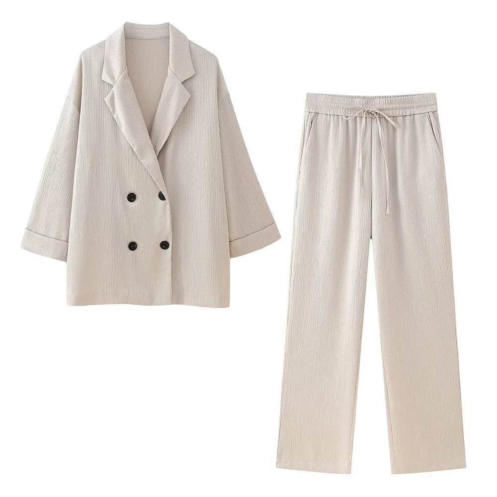 PB&ZA Pink Satin Blazer & Wide-Leg Pants Set - Chic Women's Style - Buy Center UK
