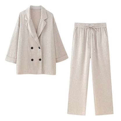 PB&ZA Pink Satin Blazer & Wide-Leg Pants Set - Chic Women's Style - Buy Center UK