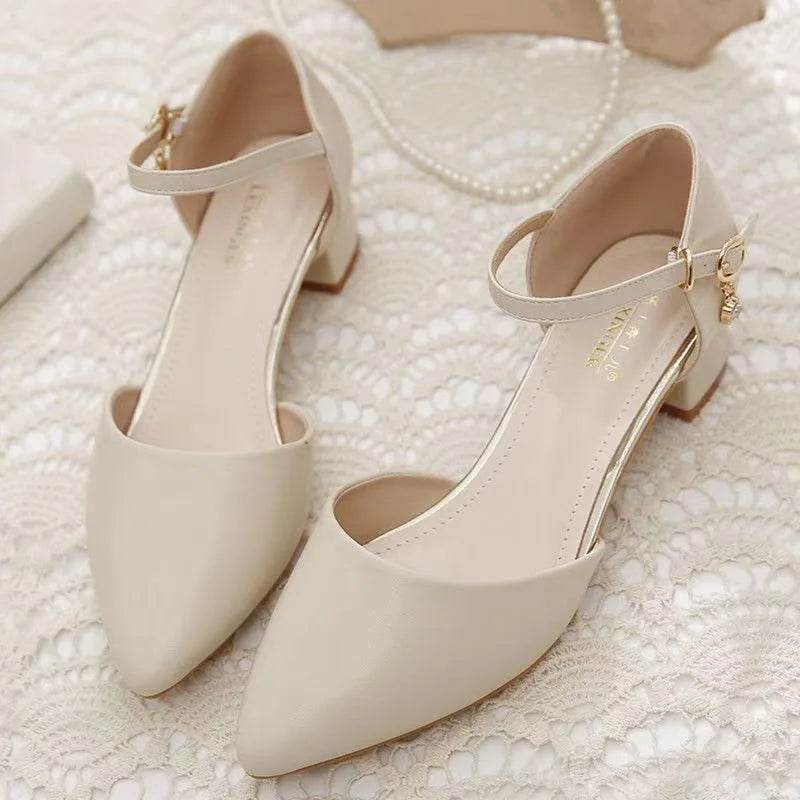 Elegant Women's White Buckle Strap Square Heel Pumps for Office - Buy Center UK