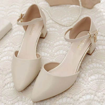 Elegant Women's White Buckle Strap Square Heel Pumps for Office - Buy Center UK