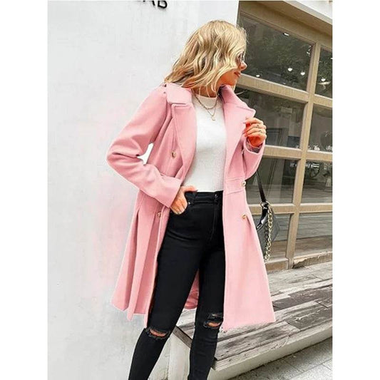Buy Center Women's Wool Blend Coat - Double-Breasted Elegant Outerwear - Buy Center UK