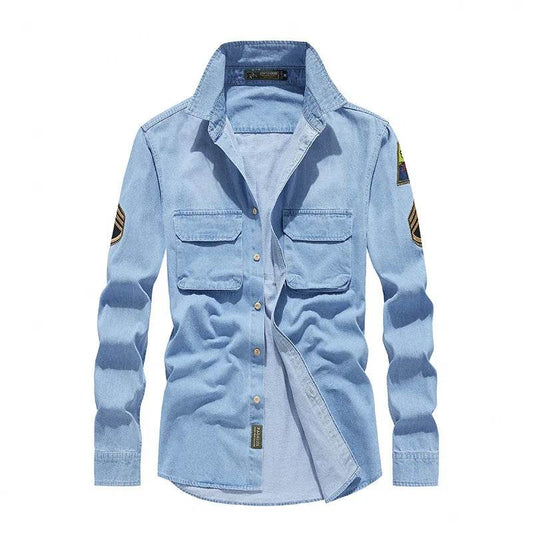 Buy Center Men’s Long Sleeve Casual Denim Shirt - Multi-Pockets, 5XL - Buy Center UK