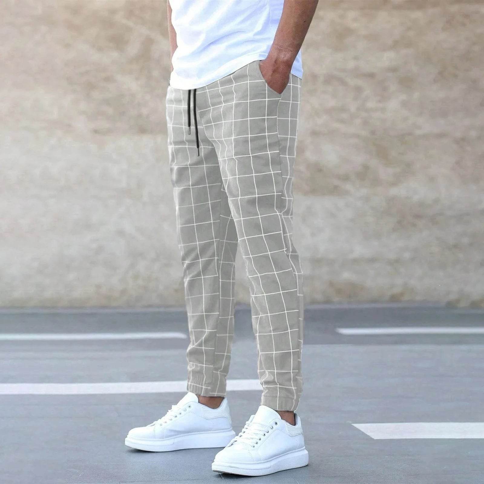 Buy Center Men’s Plaid Pants - Elastic Waist Casual Trousers with Pockets - Buy Center UK