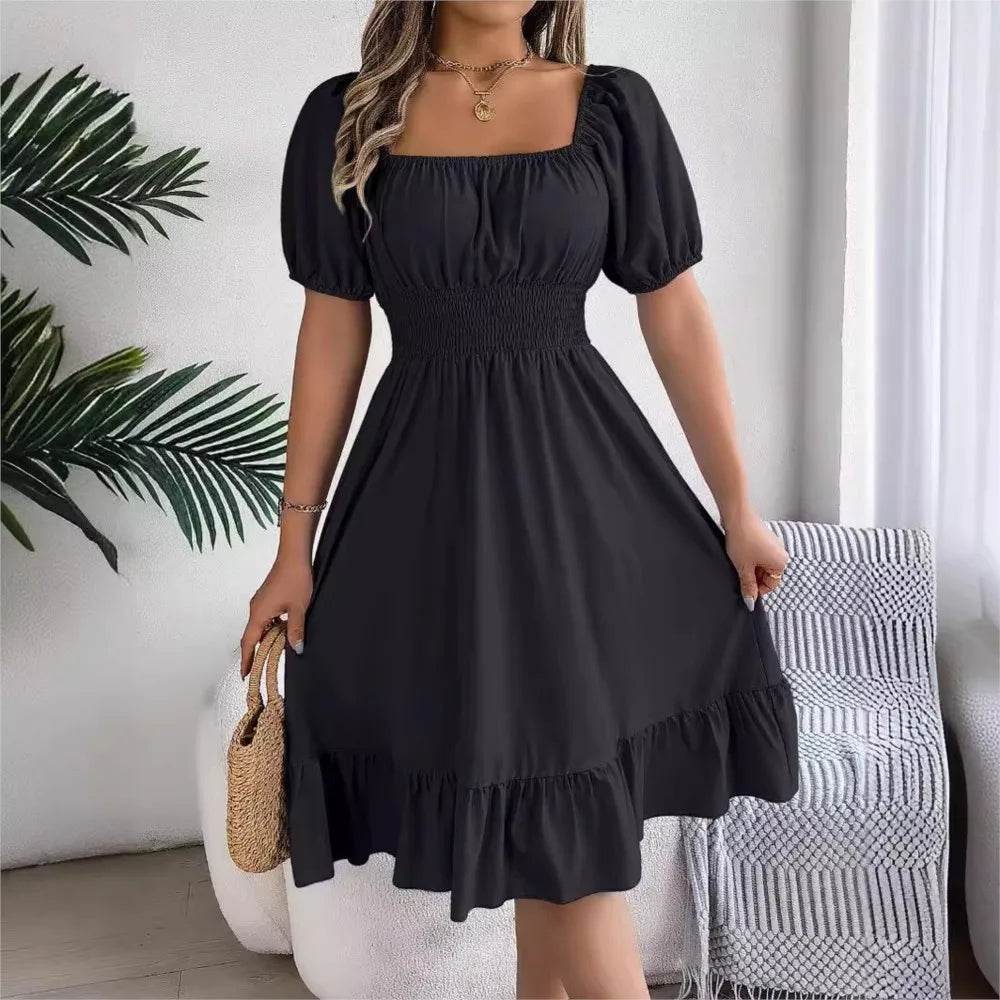 Women's Midi Dress 2024 - Elegant Square Neck and Ruffle Edge - Buy Center UK