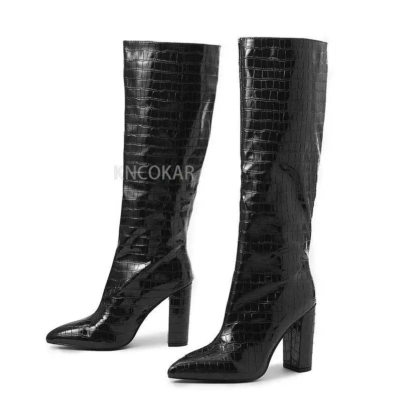 2023 Chunky Over-the-Knee Boots - Lychee Pattern, Pointed Toe Style - Buy Center UK