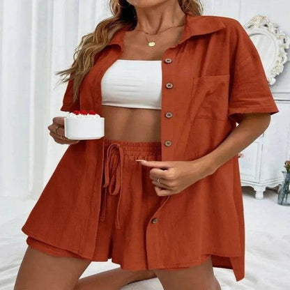 Summer Fashion Shorts Two-Piece Set - Casual Tied Shirt & Loose Fit - Buy Center UK