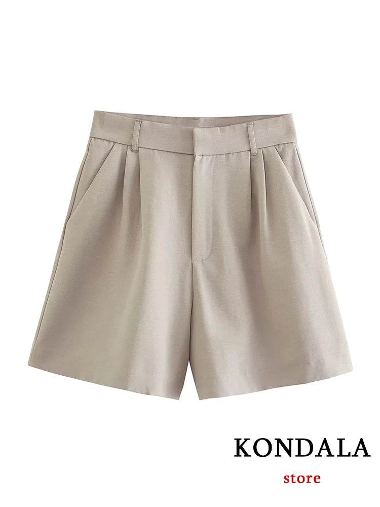 TRAFZA Casual Women Suits - V Neck Blazer & Wide Leg Shorts - Buy Center UK