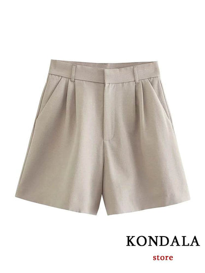 TRAFZA Casual Women Suits - V Neck Blazer & Wide Leg Shorts - Buy Center UK