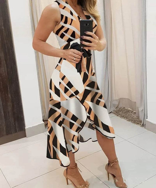 Buy Center Women's Sleeveless V-neck Printed Dress for Summer 2024 - Buy Center UK