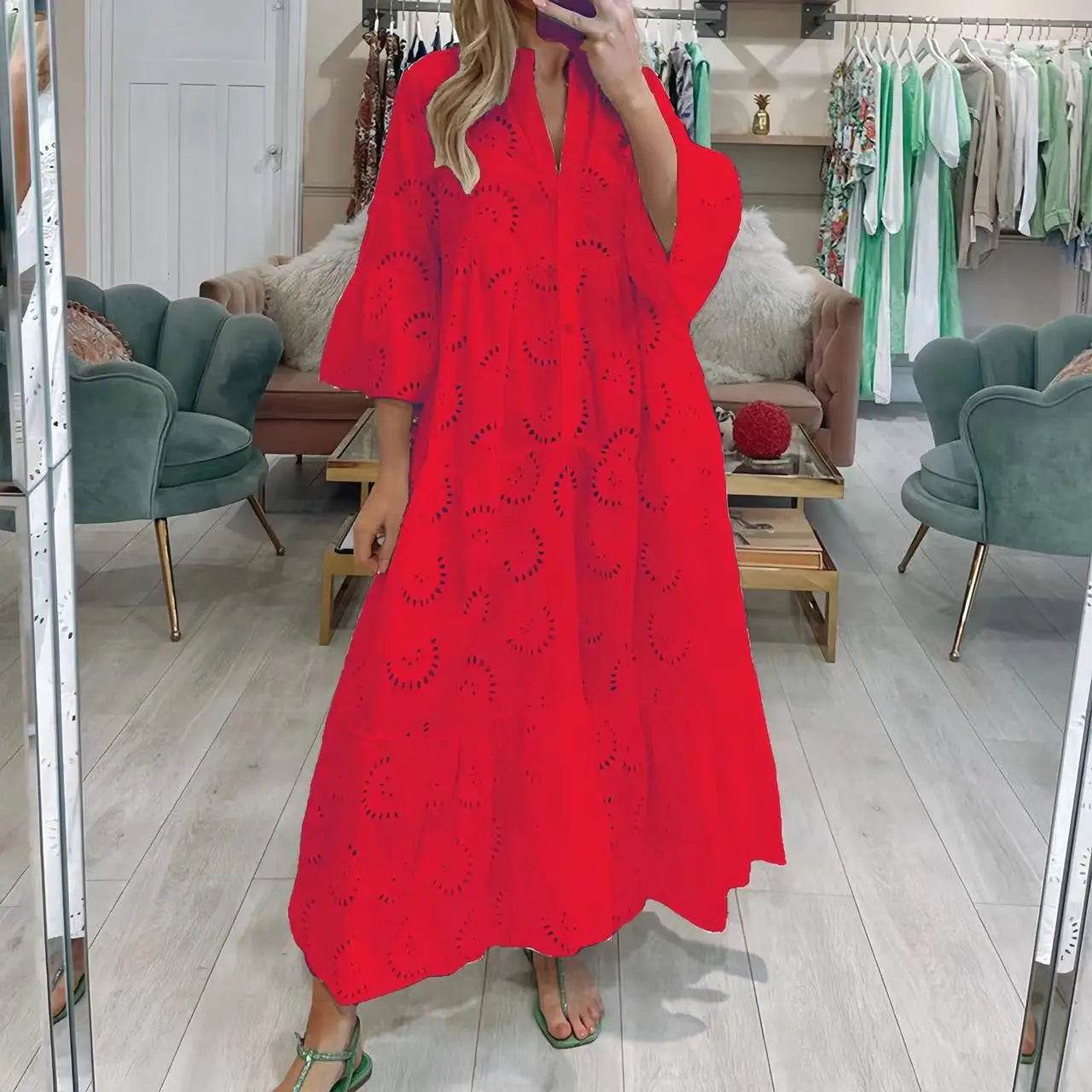 Buy Center V-Neck Shirt Dress 2024 - White Flared Sleeves & Lace - Buy Center UK