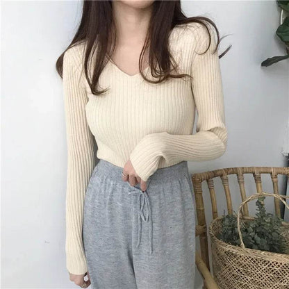 Women’s V-Neck Solid Sweater - Slim Fit Casual Knit Pullover - Buy Center UK