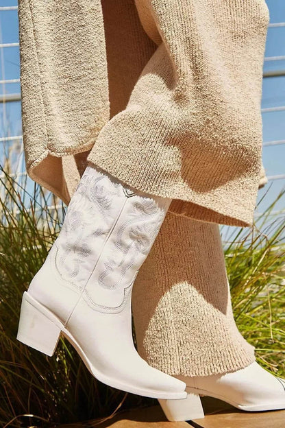 Buy Center Women's Embroidered Knee High Cowboy Boots - Chunky Heel - Buy Center UK