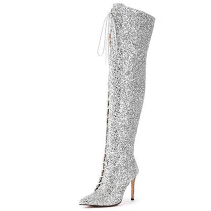 Buy Center Luxury Over the Knee High Boots - Sequined Lace-Up Size 48 - Buy Center UK