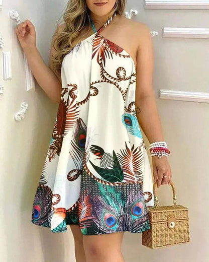 Buy Center Tropical Print Halter Neck Dress - Perfect for Summer Vacations - Buy Center UK