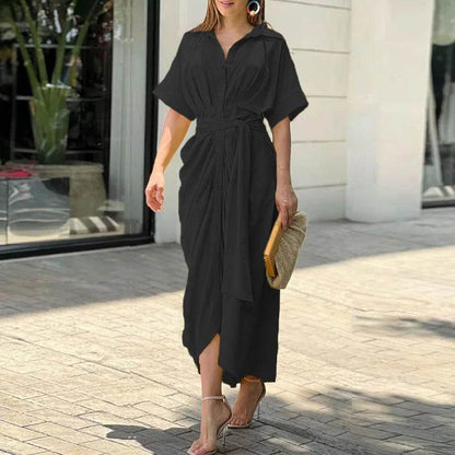 Buy Center Bohemia Shirt Print Dress - Loose Fit, Turn-Down Collar - Buy Center UK