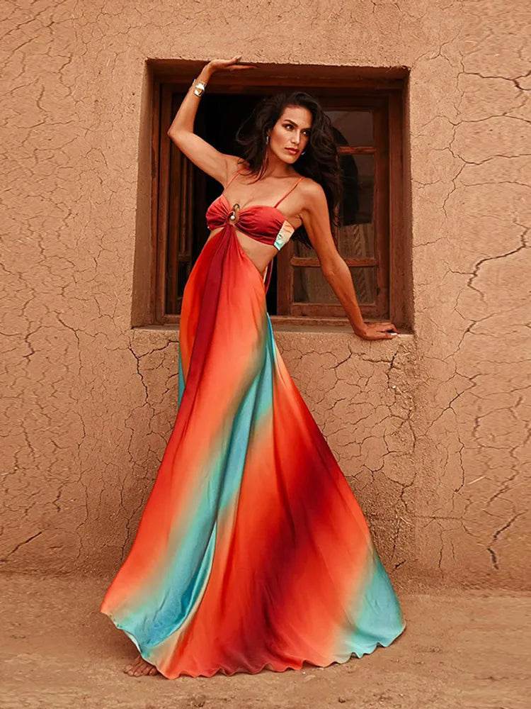 Buy Center Chic Hollow Out Maxi Dress - Backless High Waist Style - Buy Center UK