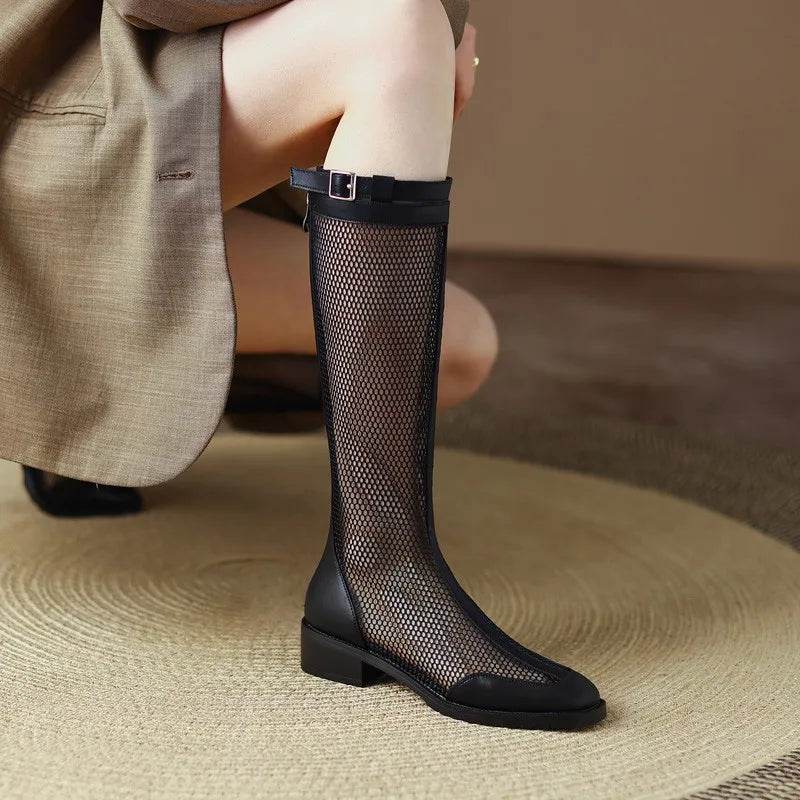 2022 Women Knee High Boots - Patent Leather, Mid Chunky Heel Style - Buy Center UK