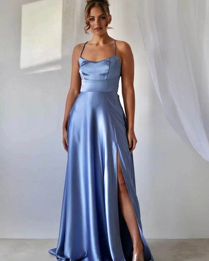 2024 Satin Bridesmaid Dress - Cowl Neck, A-Line, Leg Slit Styles - Buy Center UK