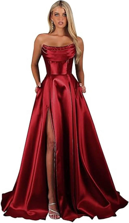 Customized Strapless Corset Prom Dress - Elegant A-Line Satin Gown - Buy Center UK