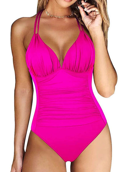 Ruched One Piece Swimsuit for Women - Elegant Backless Design - Buy Center UK
