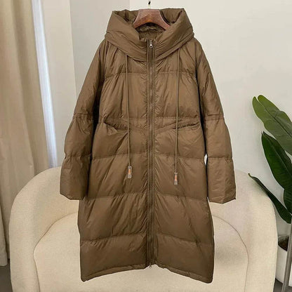 Buy Center Women's Thick White Duck Down Jacket - Extra-Long Hooded Style - Buy Center UK