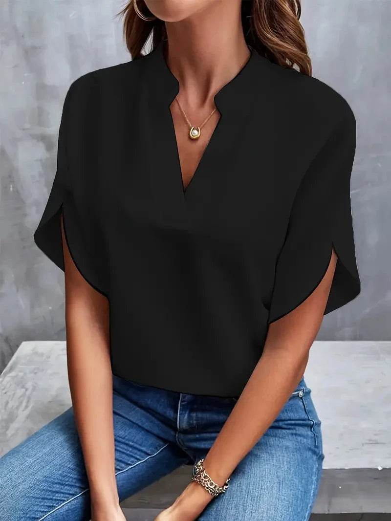 Buy Center Elegant Chiffon Blouse - V-Neck, Long Sleeve for Summer - Buy Center UK