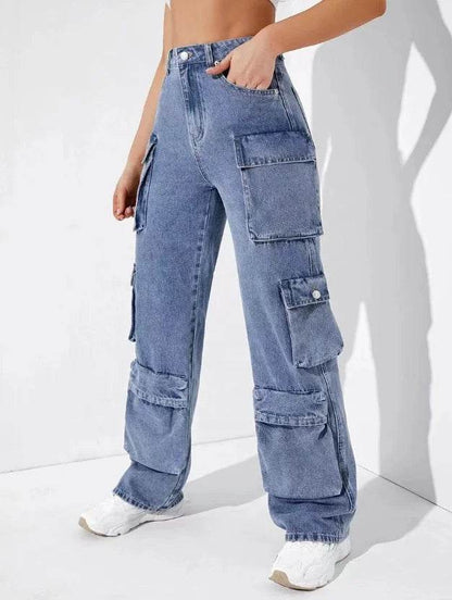 Trendy High-Waist Cargo Pants - Women's Retro Denim Streetwear - Buy Center UK