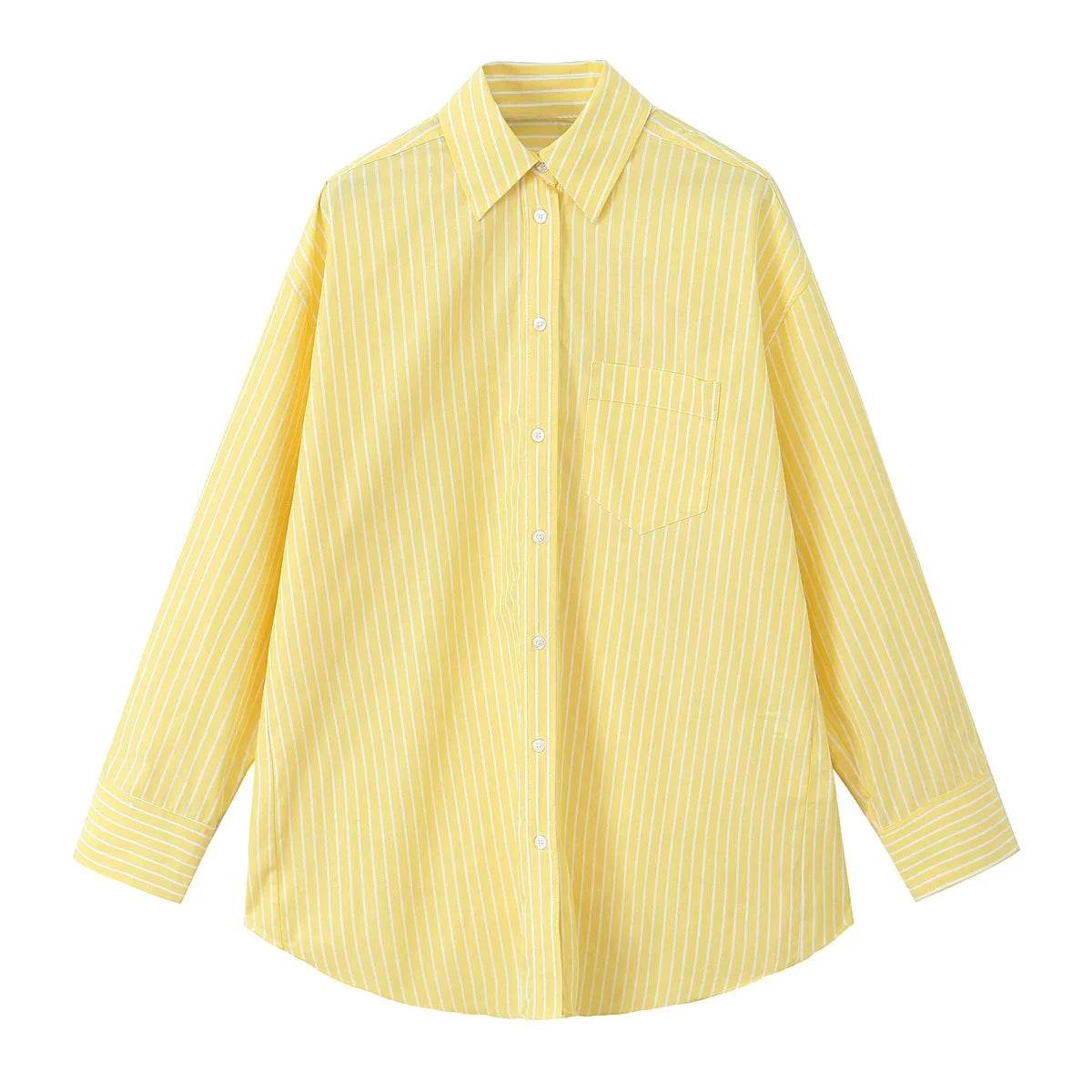 Elegant Yellow Striped Women's Casual Loose Shirt - Summer Style - Buy Center UK