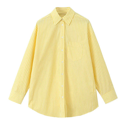 Elegant Yellow Striped Women's Casual Loose Shirt - Summer Style - Buy Center UK
