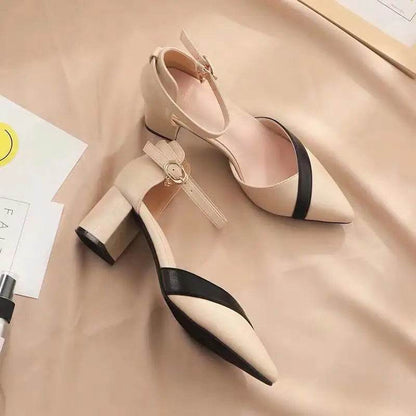 Women's Classic Beige Pointed Toe Pumps - Stylish Square Heel - Buy Center UK