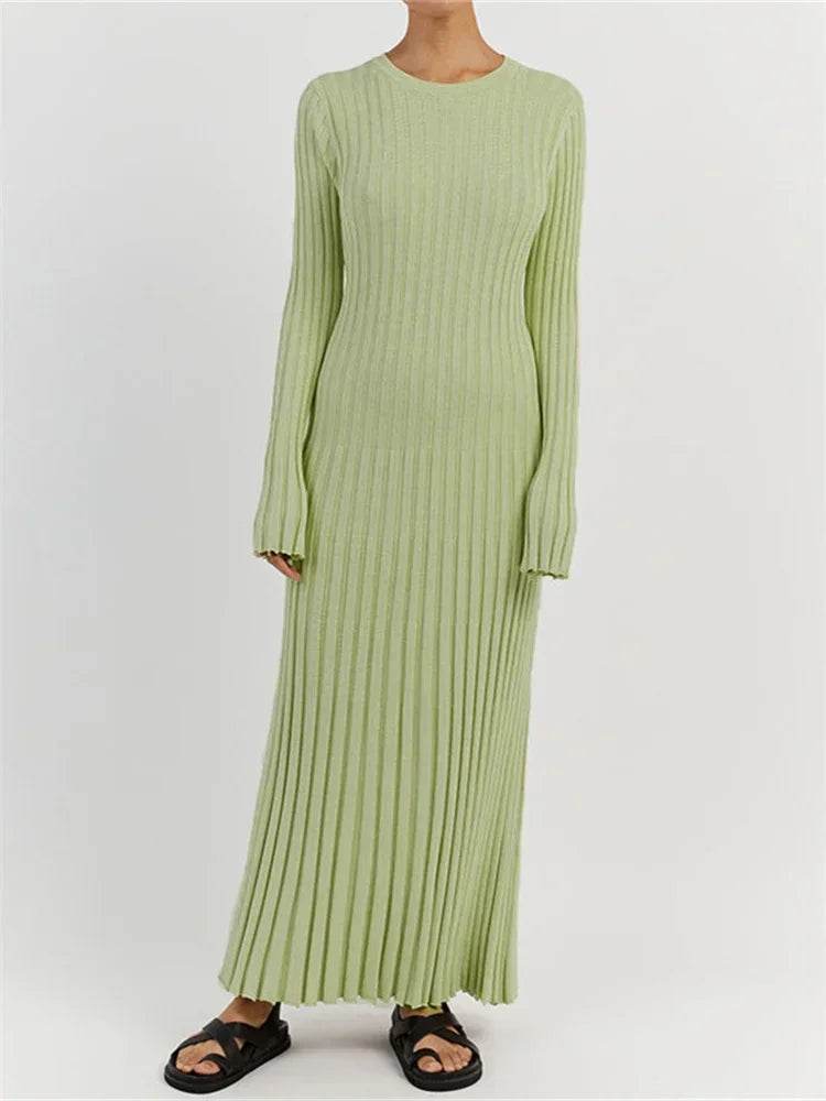 Tossy Lace-Up Knit Maxi Dress - High Waist Autumn Fashion Chic - Buy Center UK
