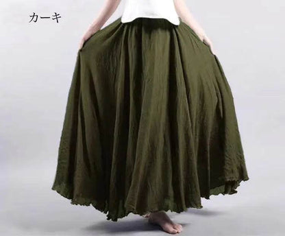 28-Color Mori Girl A-line Skirt - Cotton Linen, Elastic Waist - Buy Center UK