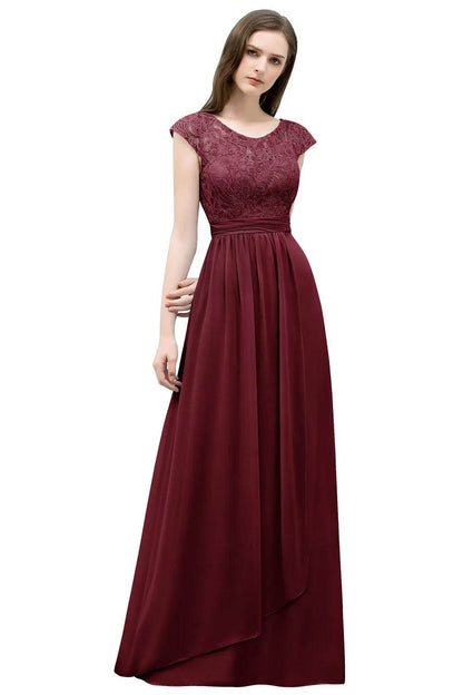Elegant Light Blue Chiffon Bridesmaid Dress - Cap Sleeve & Lace - Buy Center UK