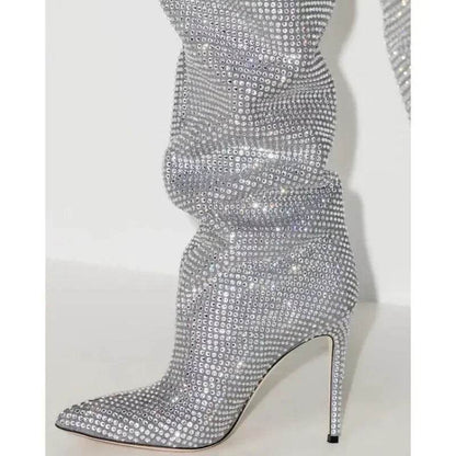 Buy Center Knee-Length Rhinestone Boots - Sexy Slim High Heels - Buy Center UK