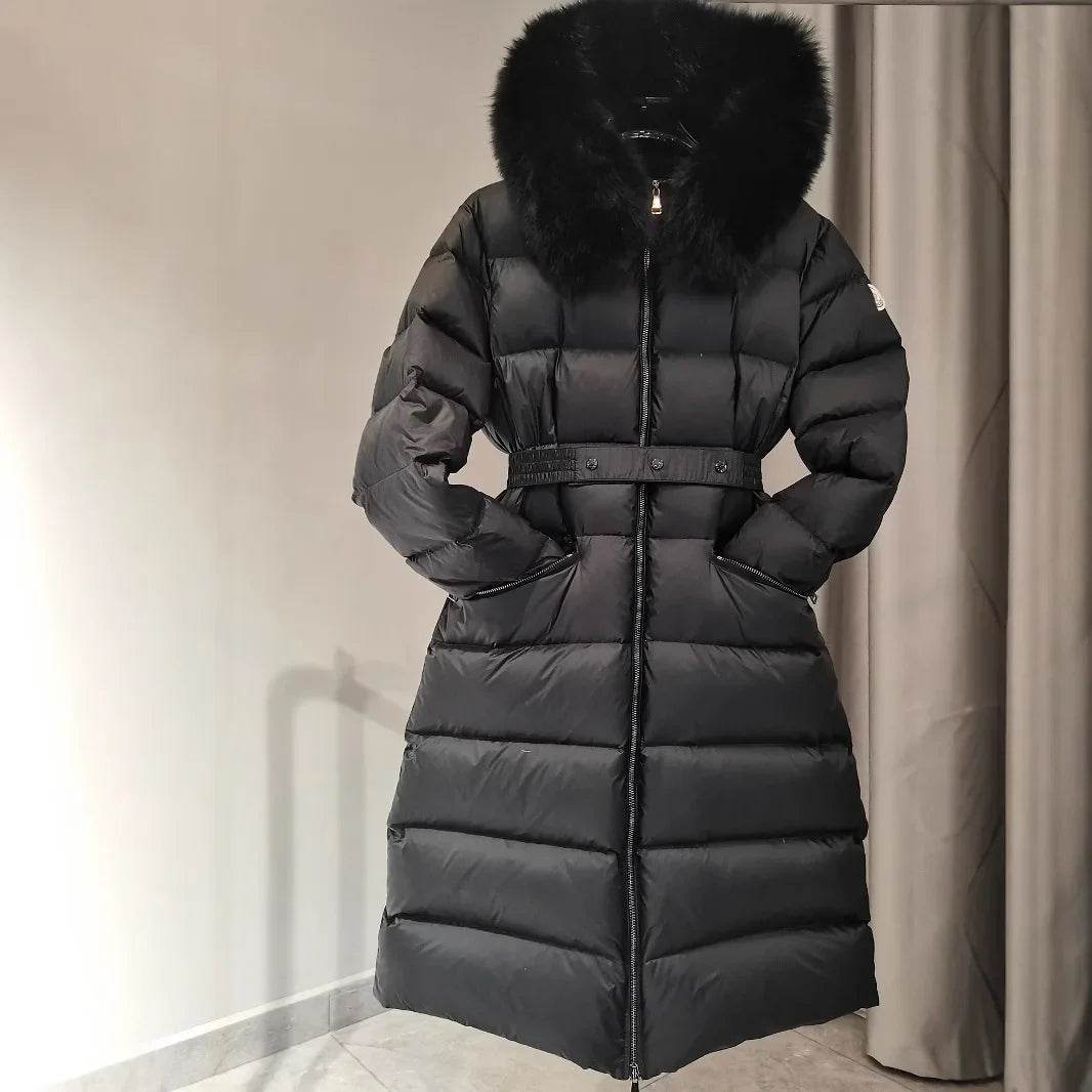 Mont Home Long Women's Down Jacket - Hooded & Waist Cinched - Buy Center UK