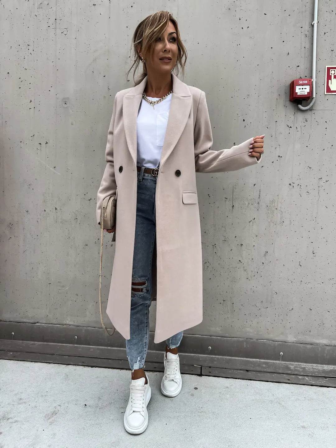 Buy Center Women's Long Woolen Coat - Stylish Autumn Winter Trench - Buy Center UK