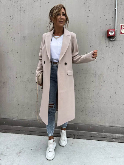 Buy Center Women's Long Woolen Coat - Stylish Autumn Winter Trench - Buy Center UK
